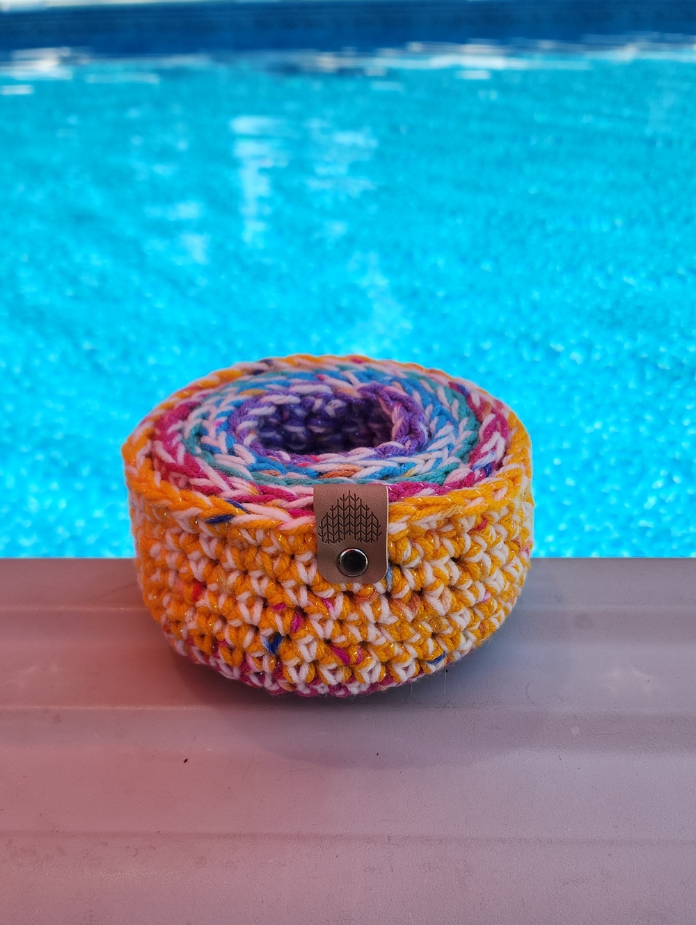 Handmade Multicolor Crochet STACKING BASKETS- Yellow, Purple, Pink, Blue